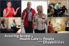 Collage of disabled people in various healthcare settings and situations